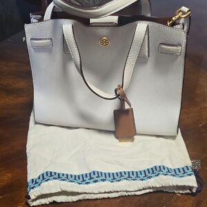 Tory Burch White and Tan Tote